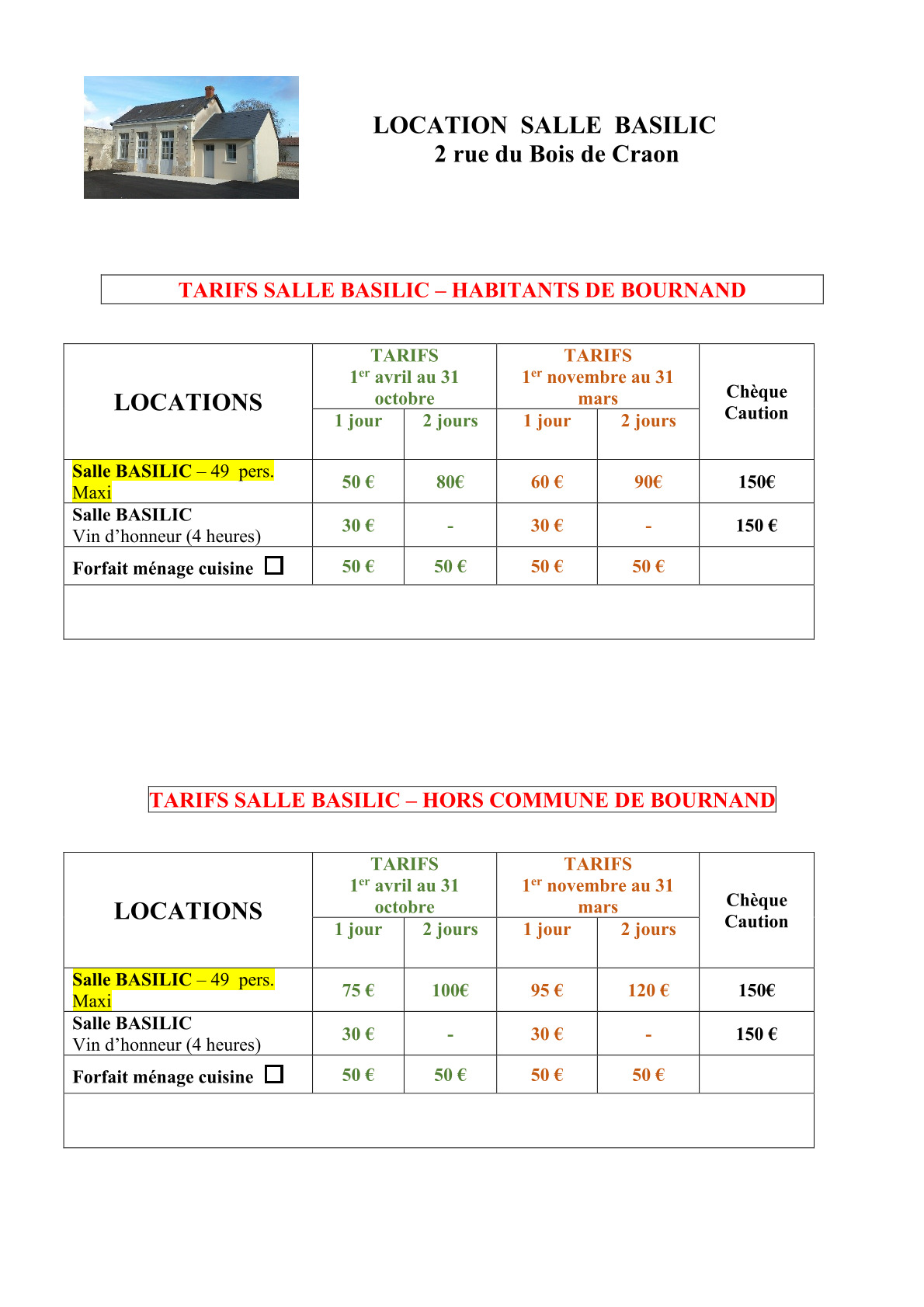 You are currently viewing TARIFS SALLE BASILIC
