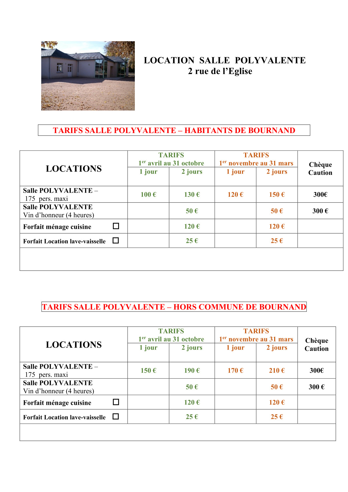 Lire la suite à propos de l’article TARIFS SALLE POLYVALENTE