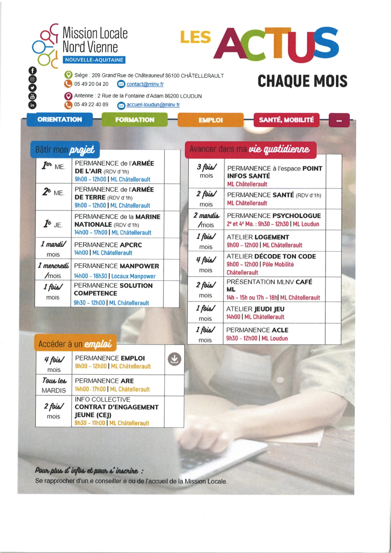 Lire la suite à propos de l’article Agenda d’avril 2023 de la Mission Locale Nord Vienne