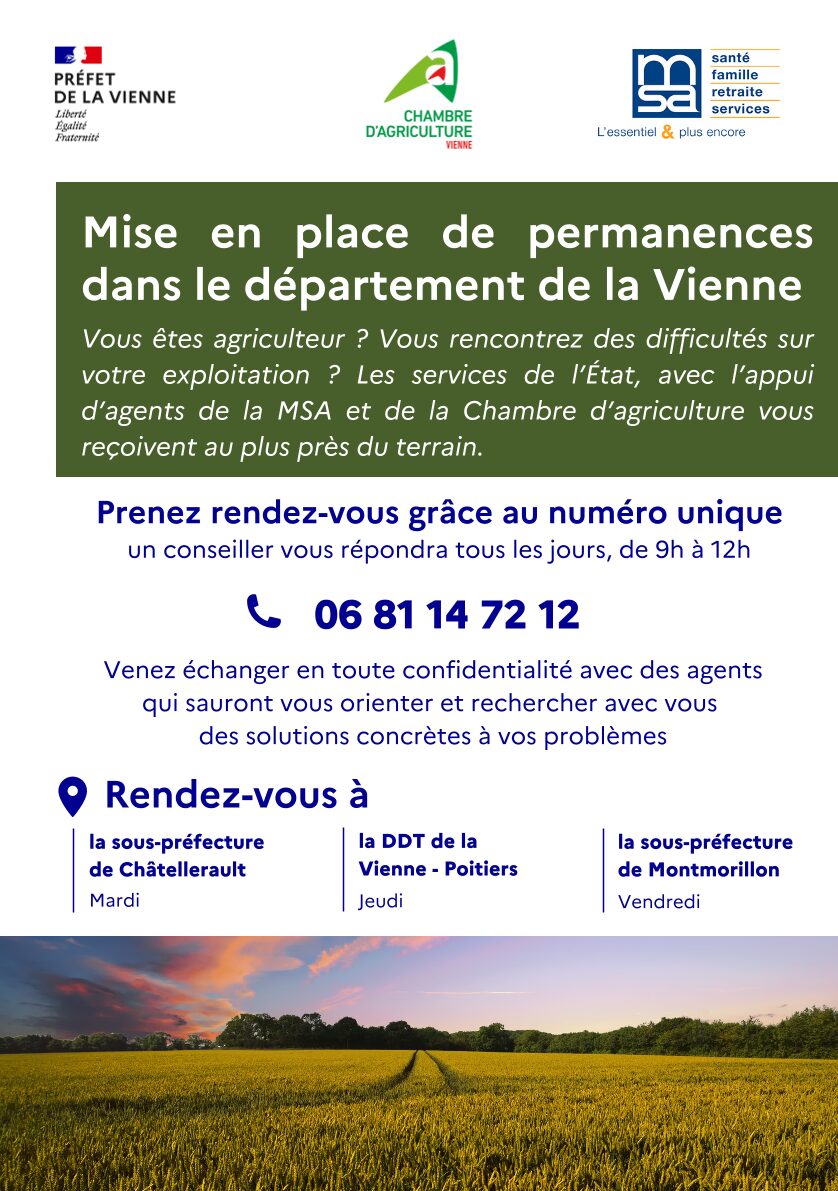 You are currently viewing Permanences agricoles dans les sous-préfectures de la vienne