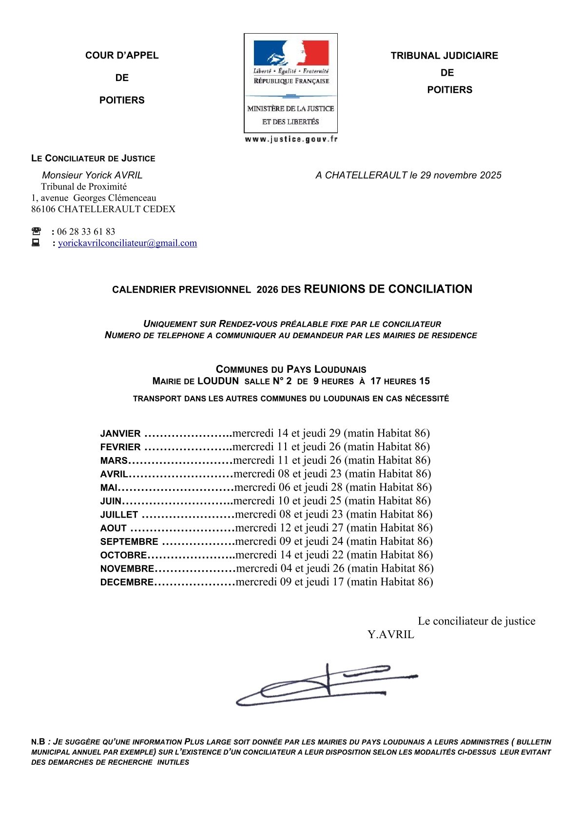 Lire la suite à propos de l’article CALENDRIER PRÉVISIONNEL CONCILIATEUR DE JUSTICE